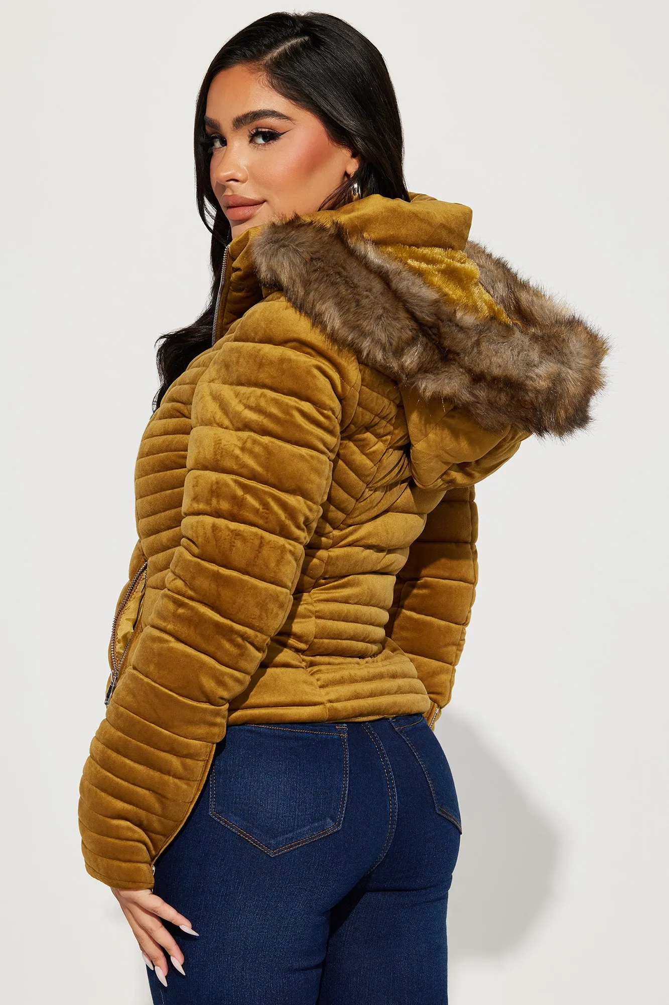 Always Ready Velvet Puffer Jacket - Gold