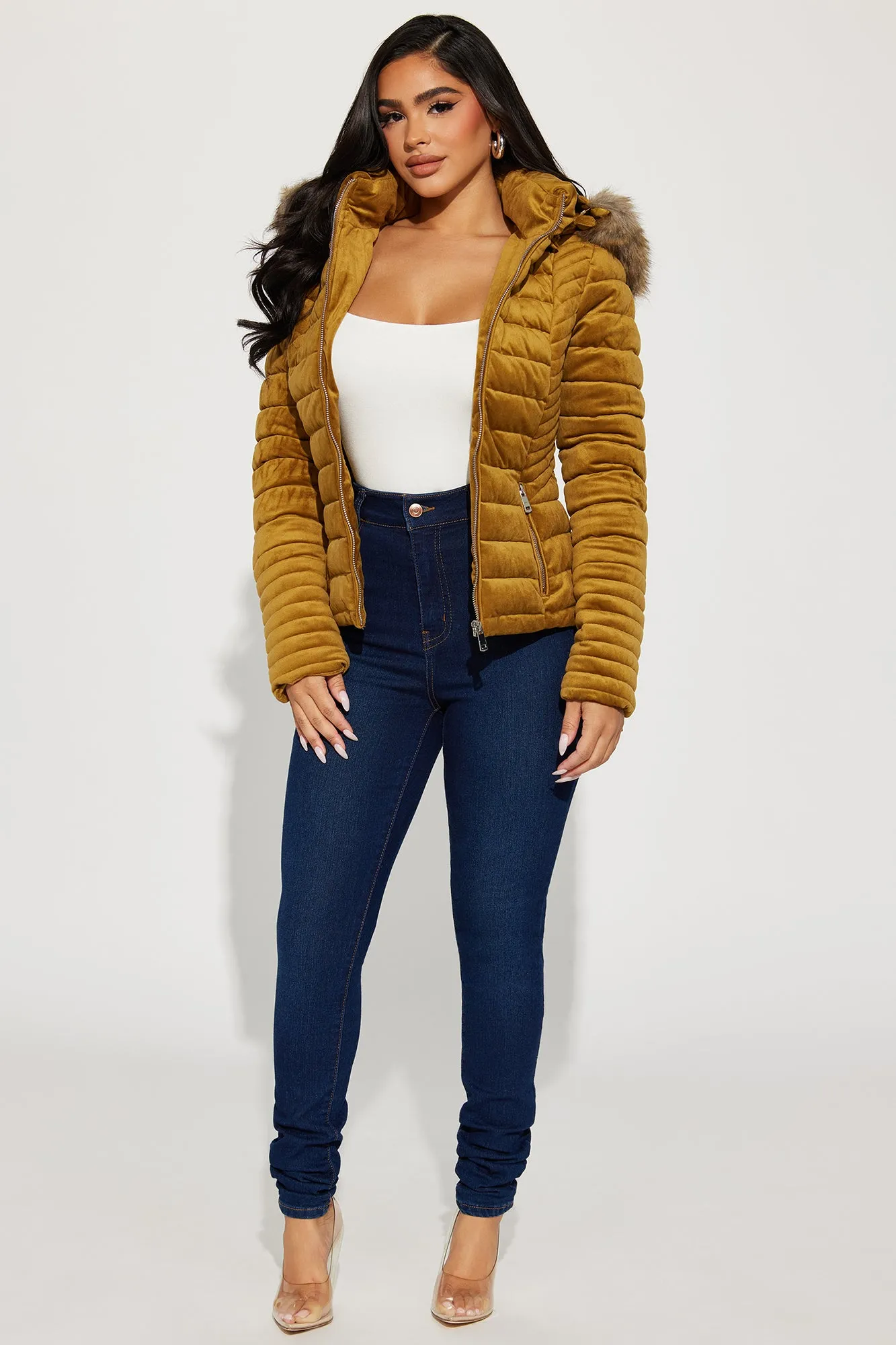 Always Ready Velvet Puffer Jacket - Gold