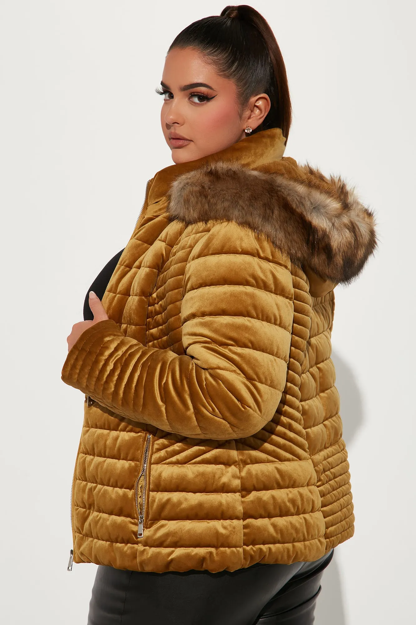 Always Ready Velvet Puffer Jacket - Gold