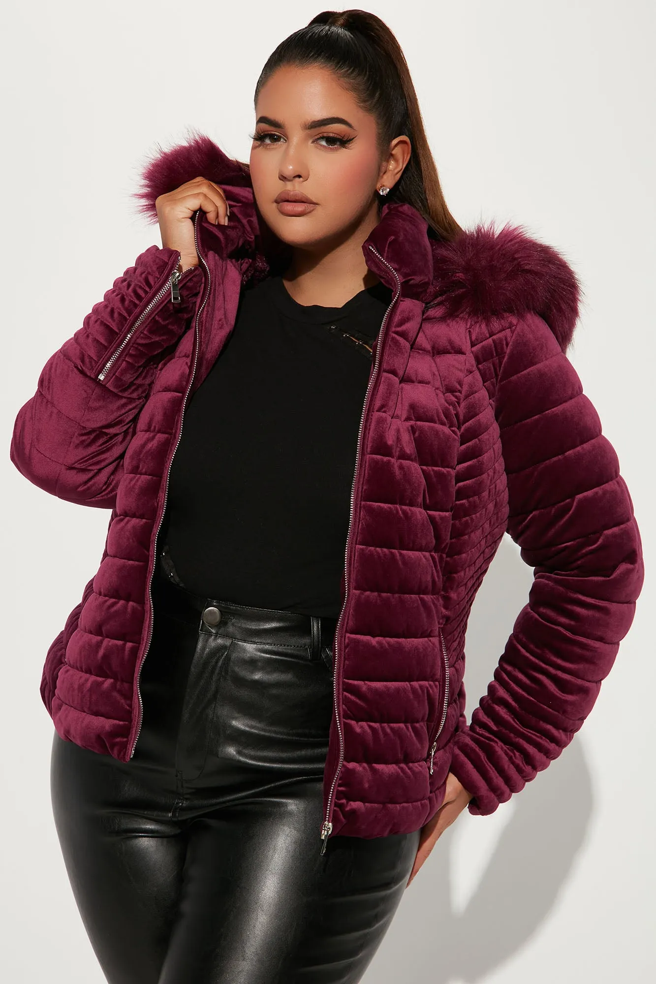 Always Ready Velvet Puffer Jacket - Magenta