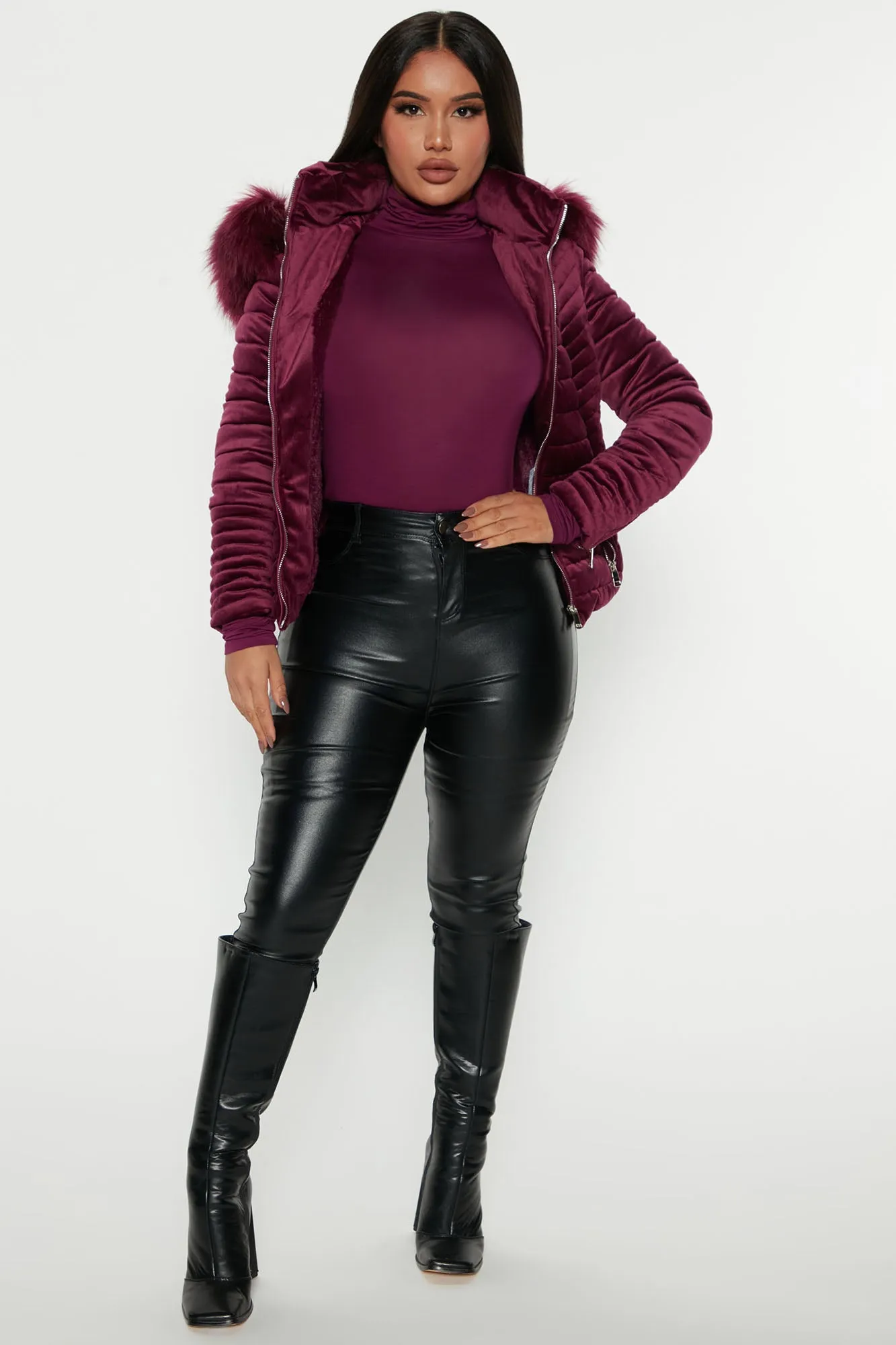 Always Ready Velvet Puffer Jacket - Magenta