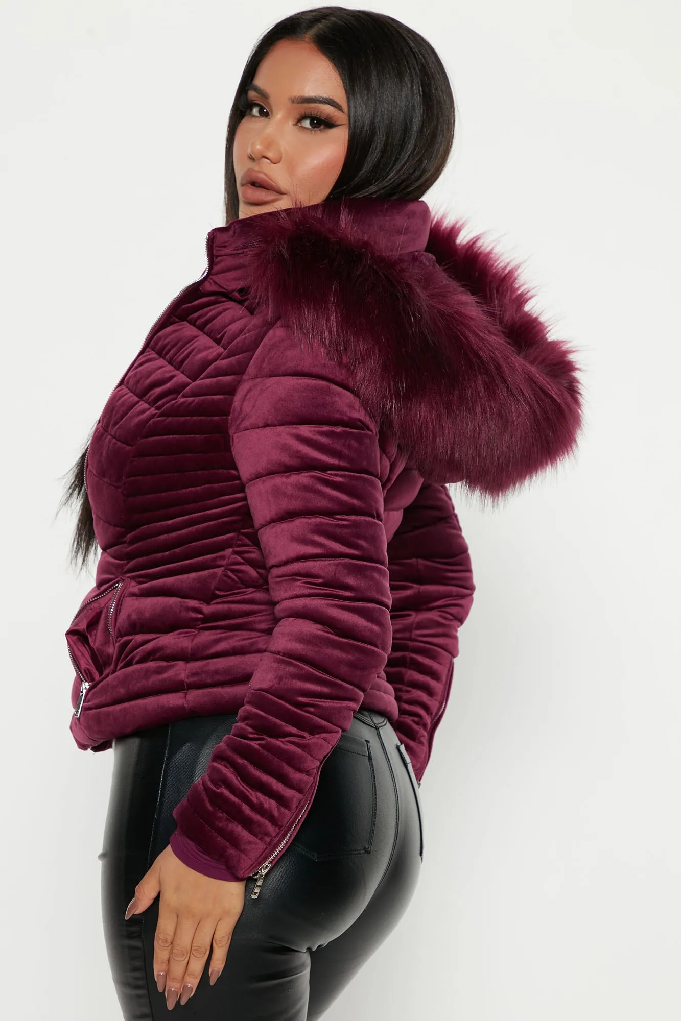 Always Ready Velvet Puffer Jacket - Magenta