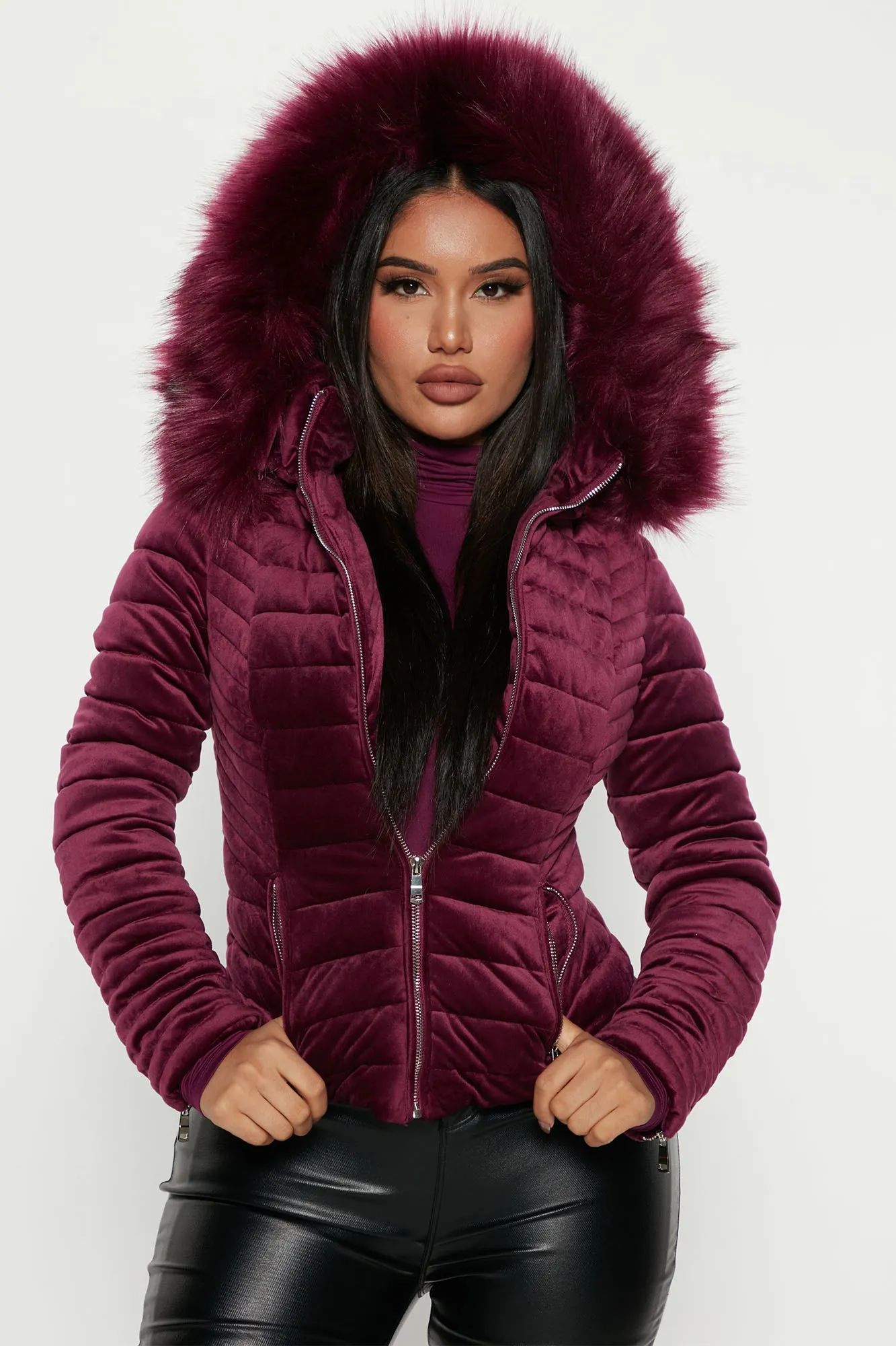 Always Ready Velvet Puffer Jacket - Magenta