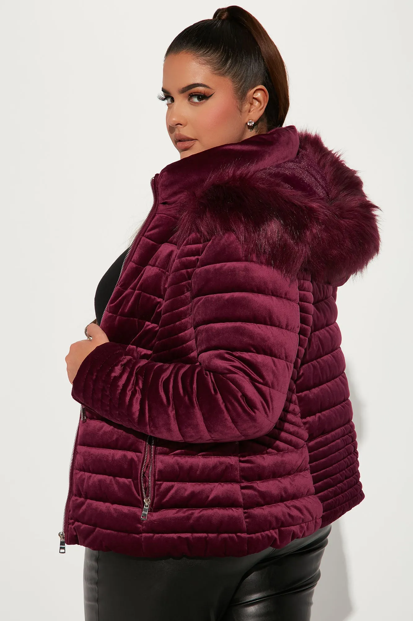 Always Ready Velvet Puffer Jacket - Magenta