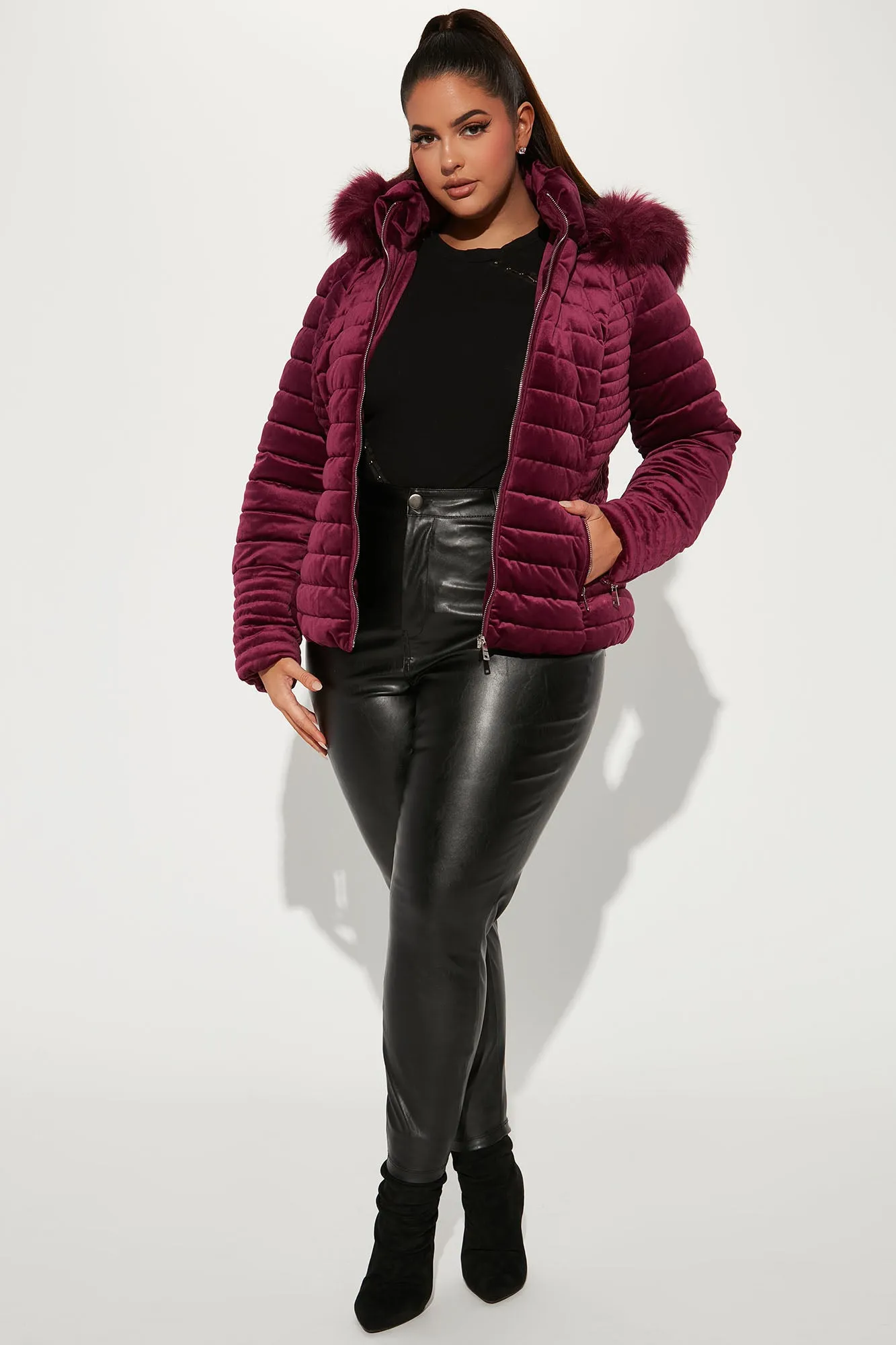 Always Ready Velvet Puffer Jacket - Magenta