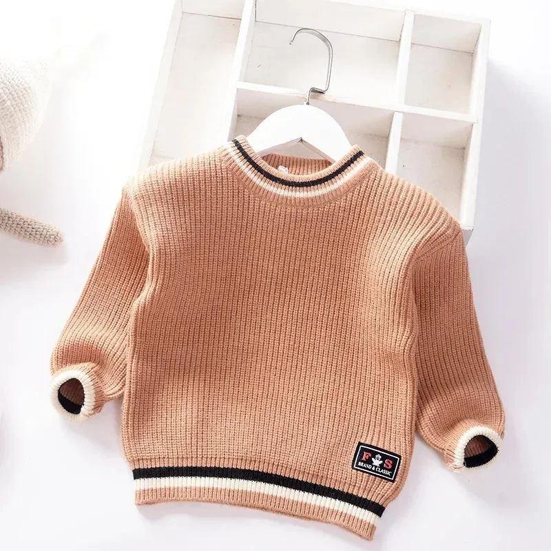 Autumn Winter 2024 Baby Boys Sweater Children knitted Clothes Kids Pullover Jumper Toddler Striped European American Style Boy