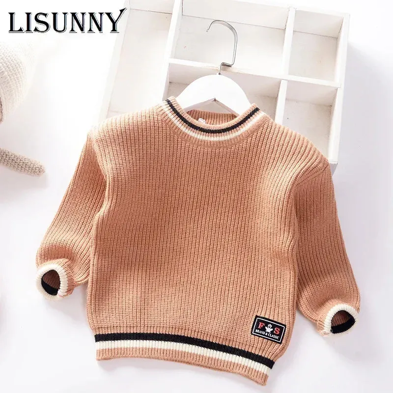 Autumn Winter 2024 Baby Boys Sweater Children knitted Clothes Kids Pullover Jumper Toddler Striped European American Style Boy