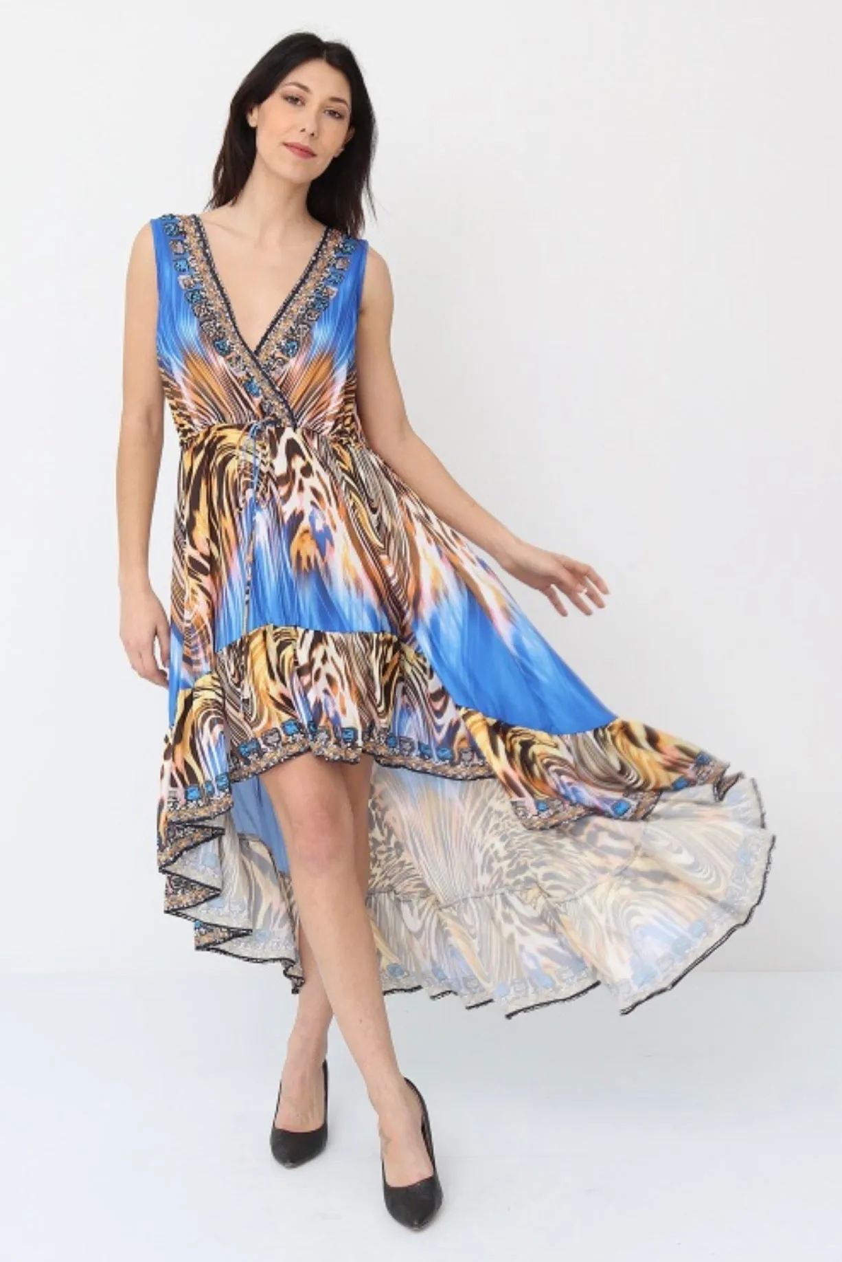 Avery high low print dress