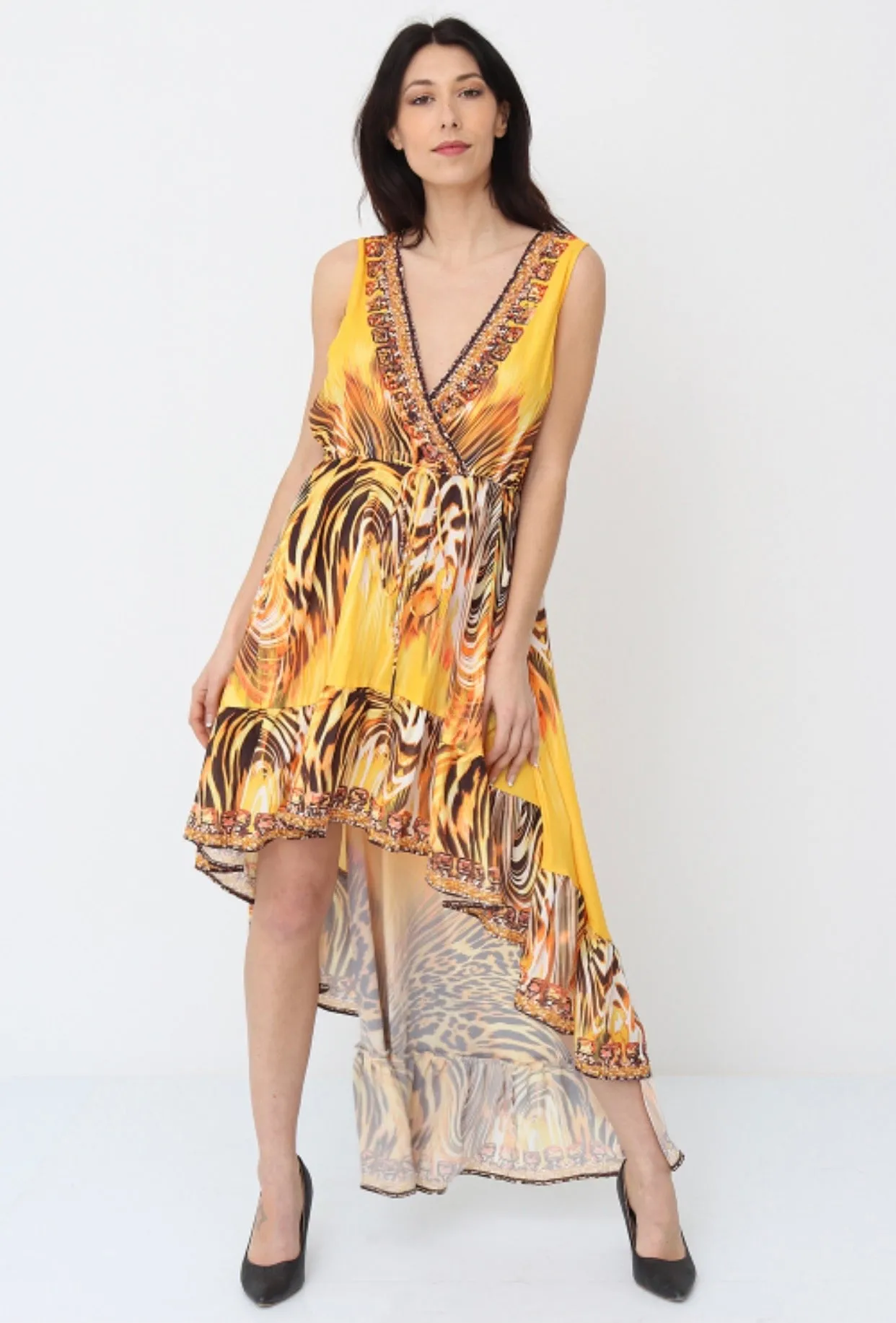 Avery high low print dress