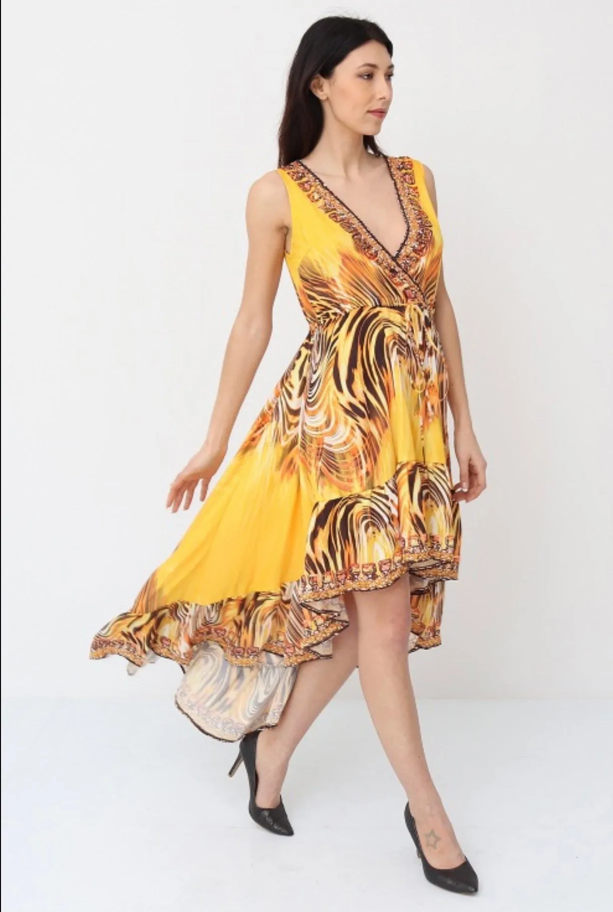 Avery high low print dress