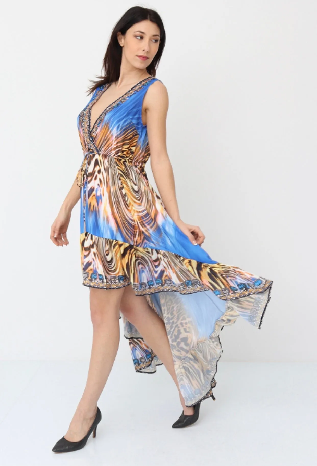 Avery high low print dress