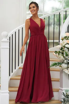 B4047 - V-Neck Sleeveless Ruched Chiffon A-Line Bridesmaid Dress