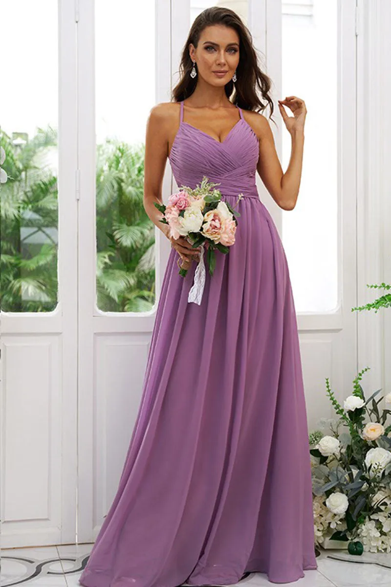 B4066 - V-Neck Spaghetti Straps Ruched Chiffon A-Line Bridesmaid Dress