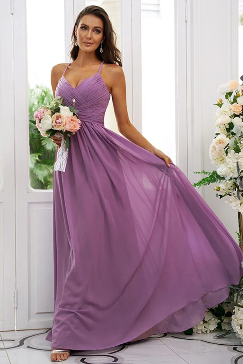 B4066 - V-Neck Spaghetti Straps Ruched Chiffon A-Line Bridesmaid Dress