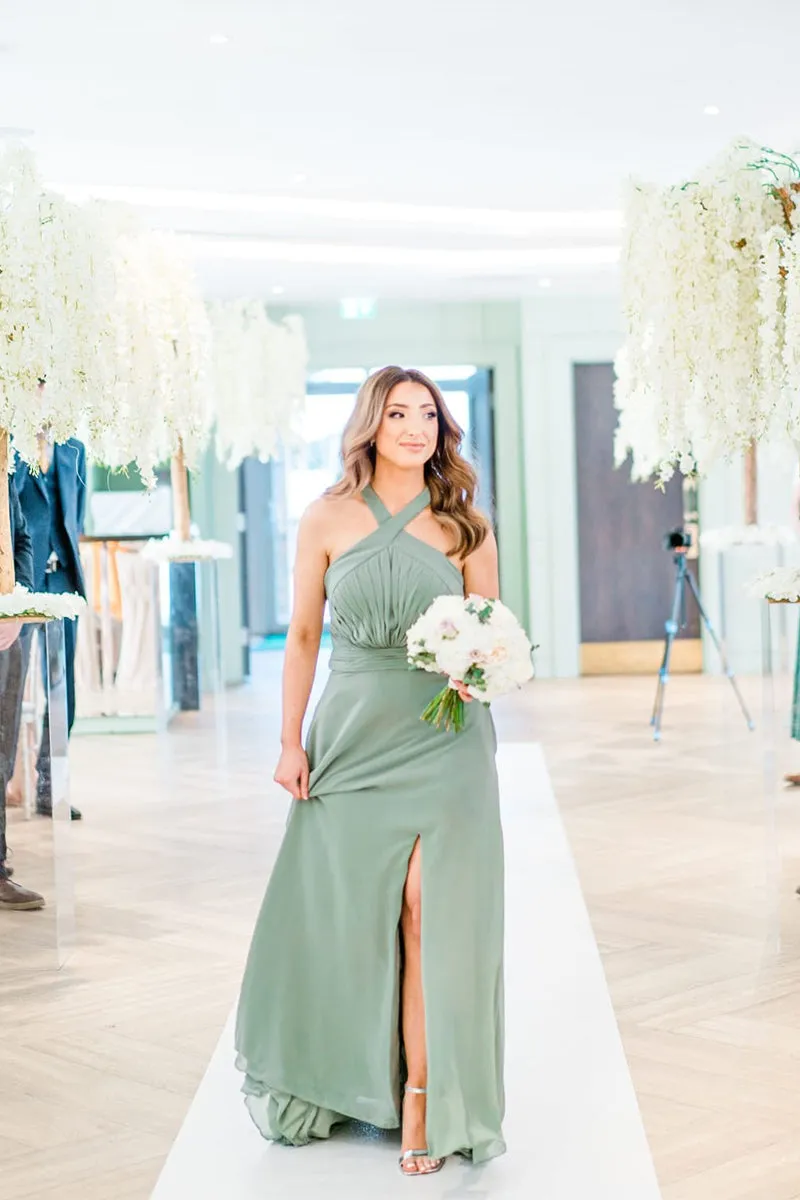 B4304 - Green Mismatched Sleeveless Chifffon A-Line Long Bridesmaid Dress