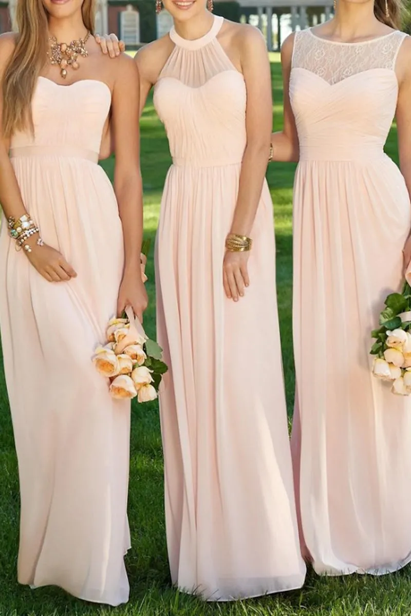 B4309 - Mismatched Pink Sweetheart Ruched Chiffon A-Line Bridesmaid Dress