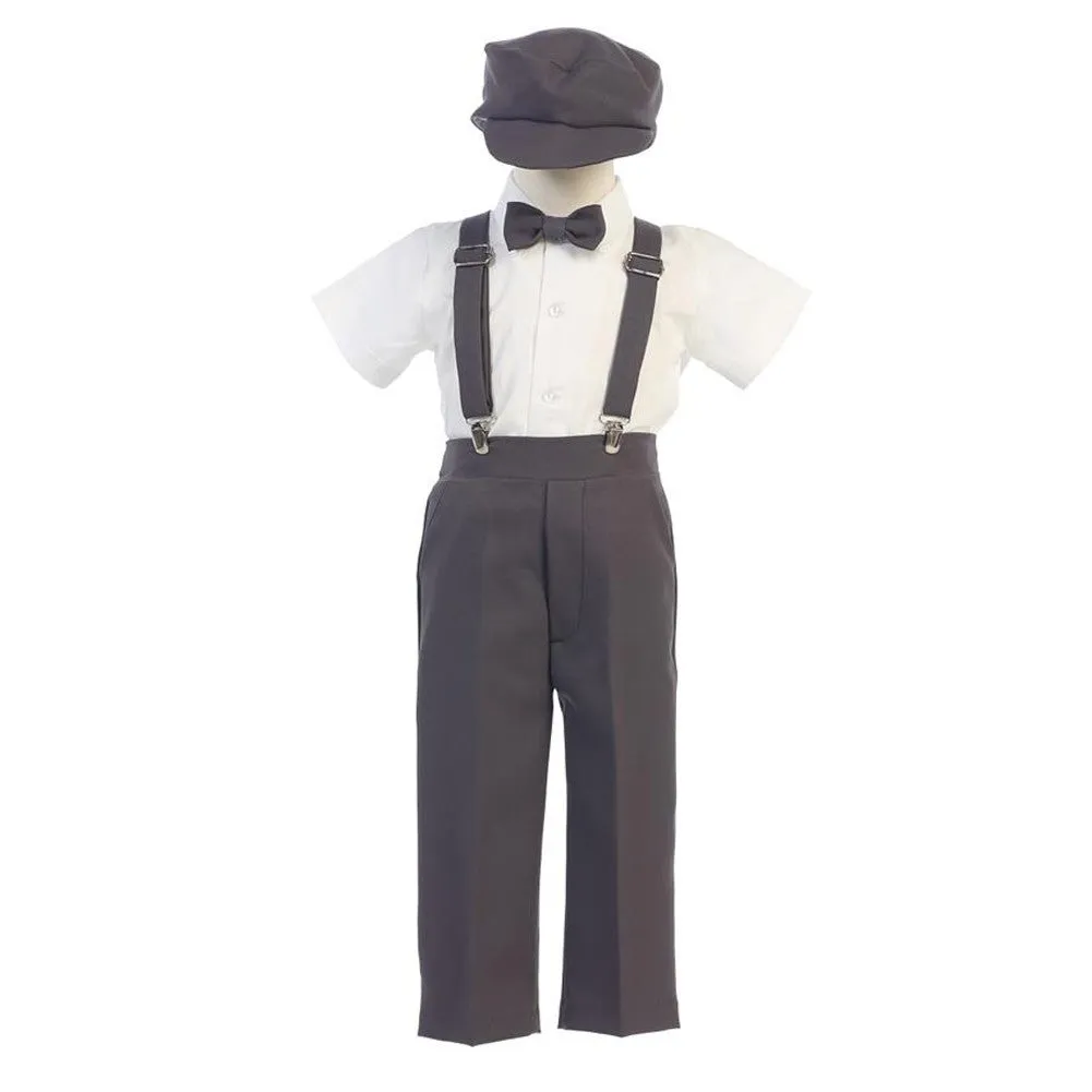 Baby Boys Charcoal Suspender Pants Hat Outfit Set 6-24M