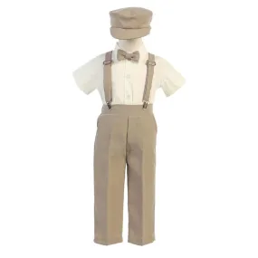 Baby Boys Khaki Suspender Pants Hat Outfit Set 6-24M