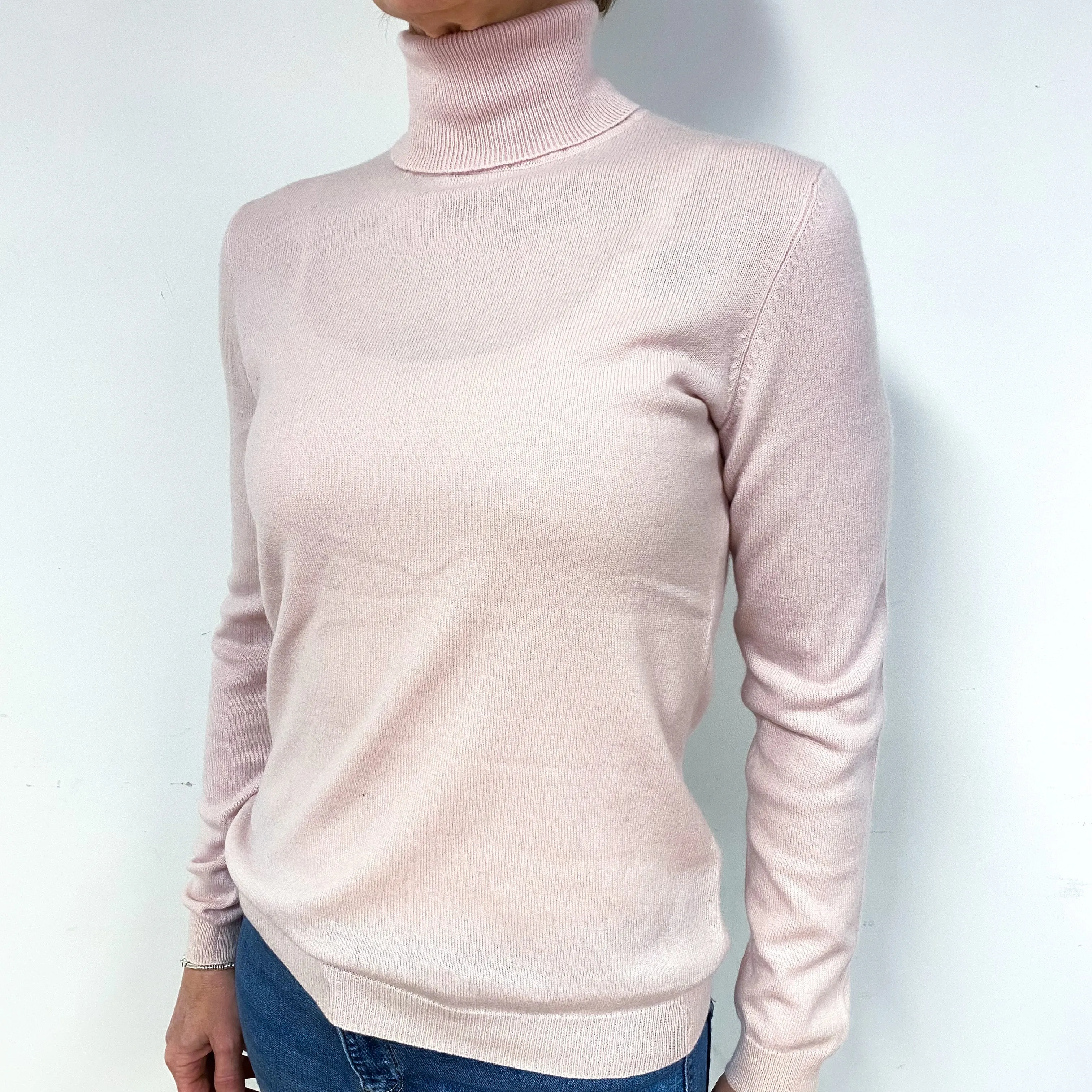 Baby Pink Cashmere Polo Neck Jumper Medium