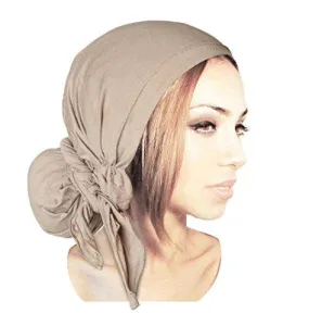 Beige Head-Cover Pre-tied Head-scarf Tichel Cotton Boho Chic Turban Wrap Metallic Decorative Over-Lock! (Beige taupe pink yellow blue long)