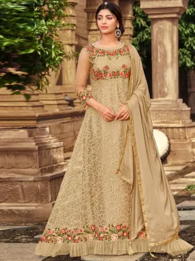 Beige Net Wedding Gown Anarkali Dress