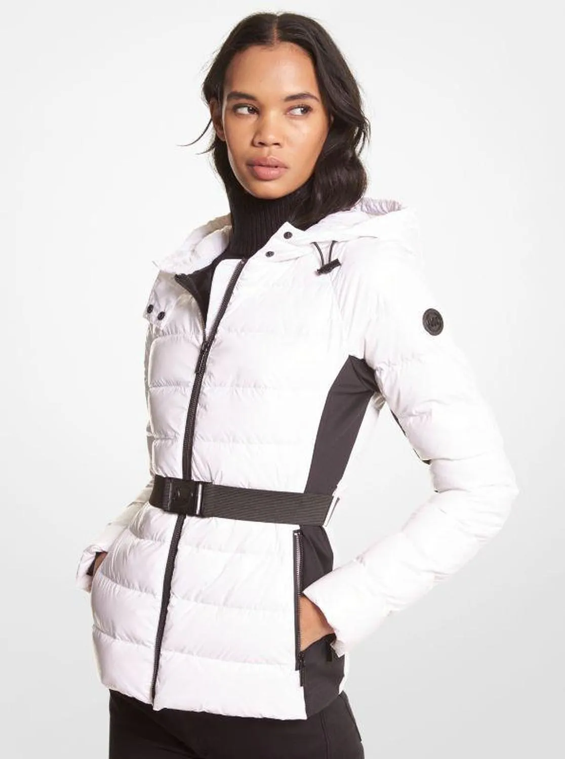 Belted Quilted Nylon Puffer Jacket