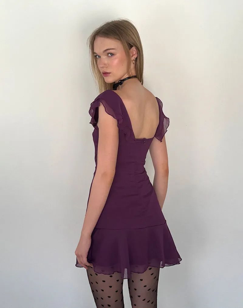 Binita Mini Dress In Chiffon Aubergine