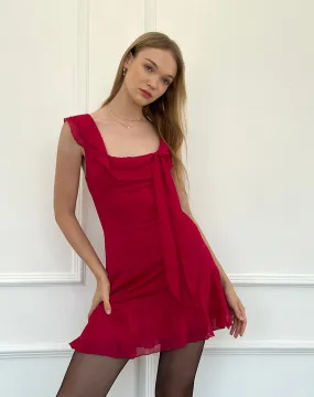 Binita Mini Dress in Chiffon Burgundy