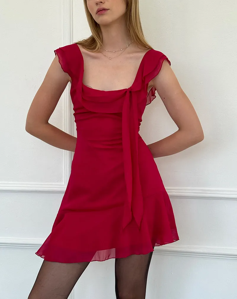 Binita Mini Dress in Chiffon Burgundy