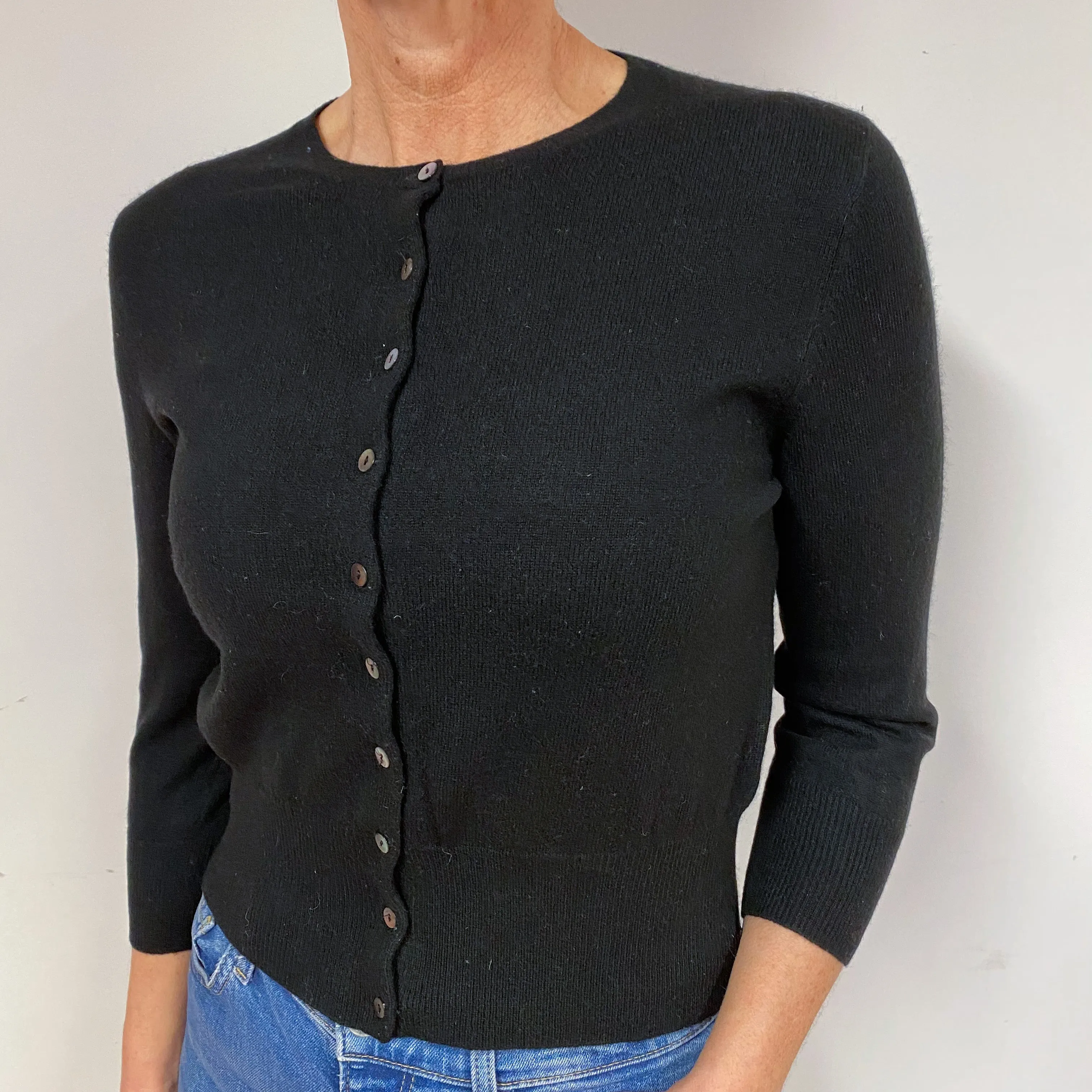 Black 3/4 Sleeve Cashmere Cropped Cardigan Medium