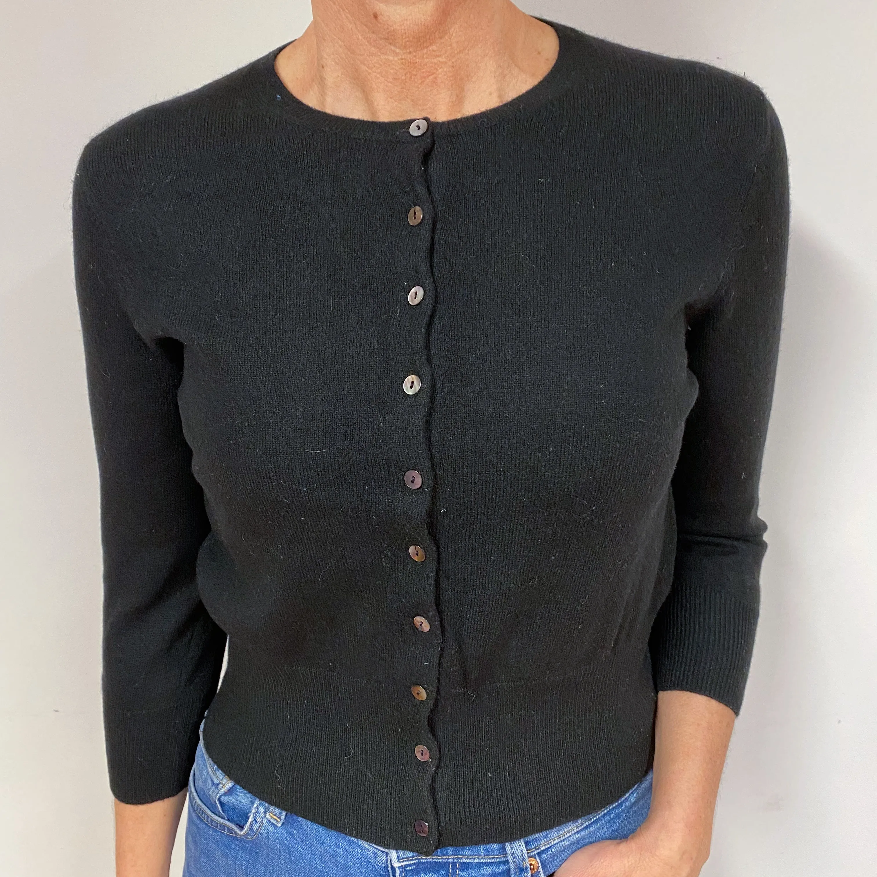 Black 3/4 Sleeve Cashmere Cropped Cardigan Medium