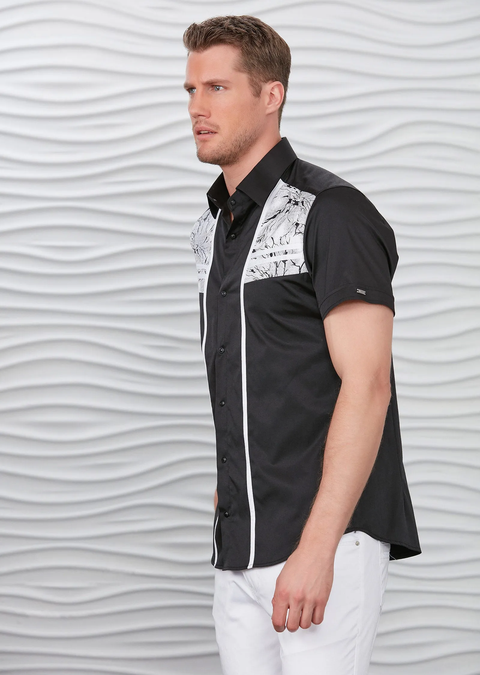 Black Abstract Print Short Sleeve Shirt