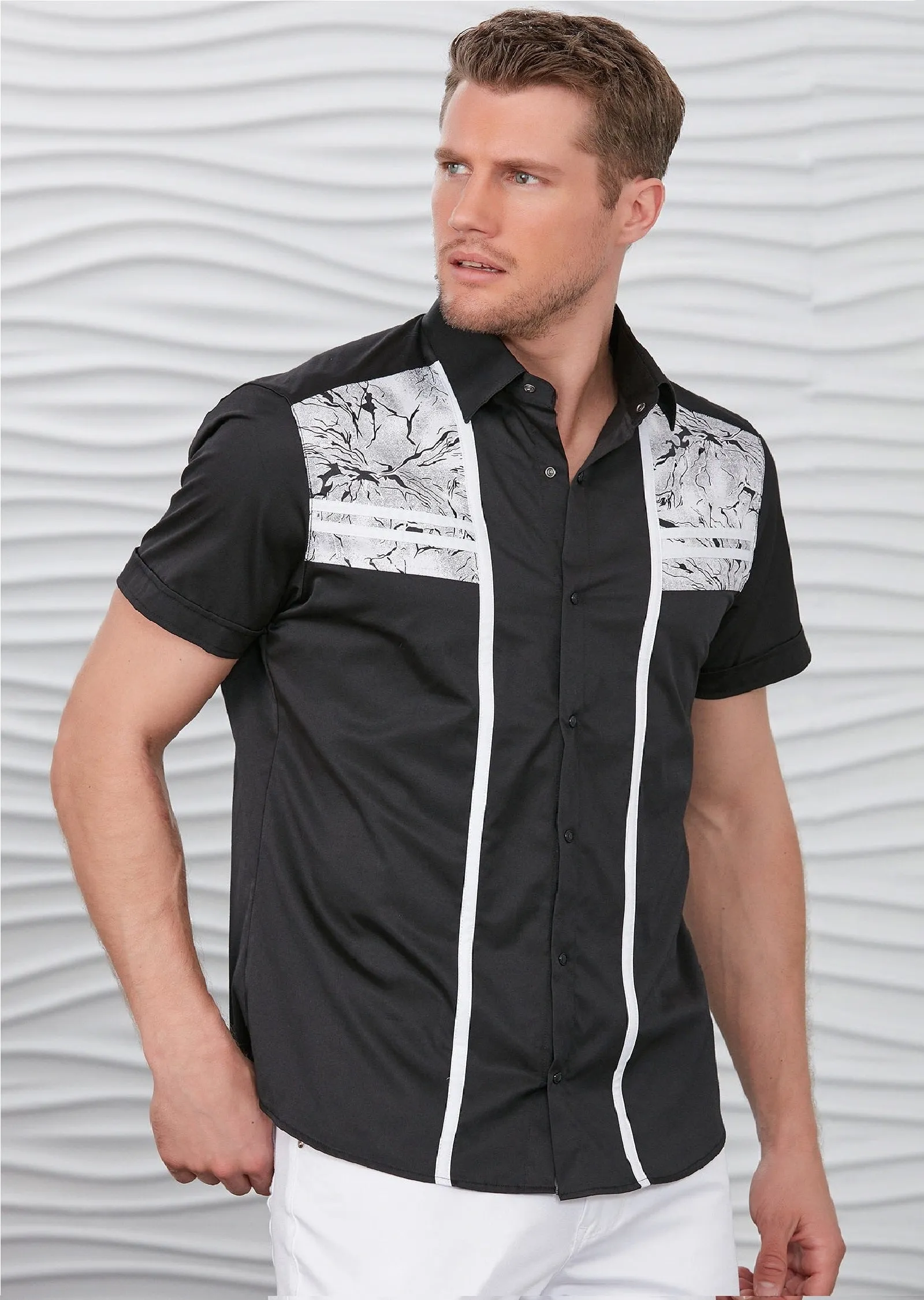 Black Abstract Print Short Sleeve Shirt