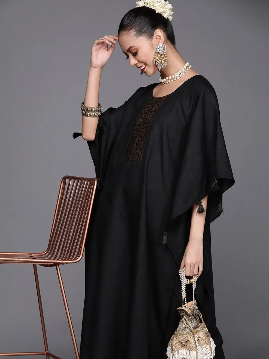 Black and Golden Solid Kaftan Kurta with Pants