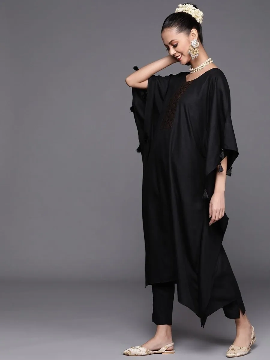 Black and Golden Solid Kaftan Kurta with Pants