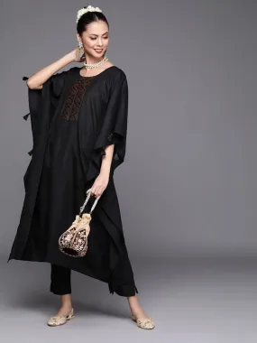 Black and Golden Solid Kaftan Kurta with Pants