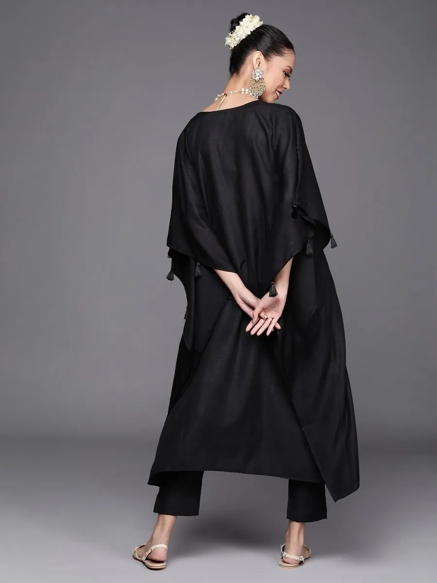 Black and Golden Solid Kaftan Kurta with Pants