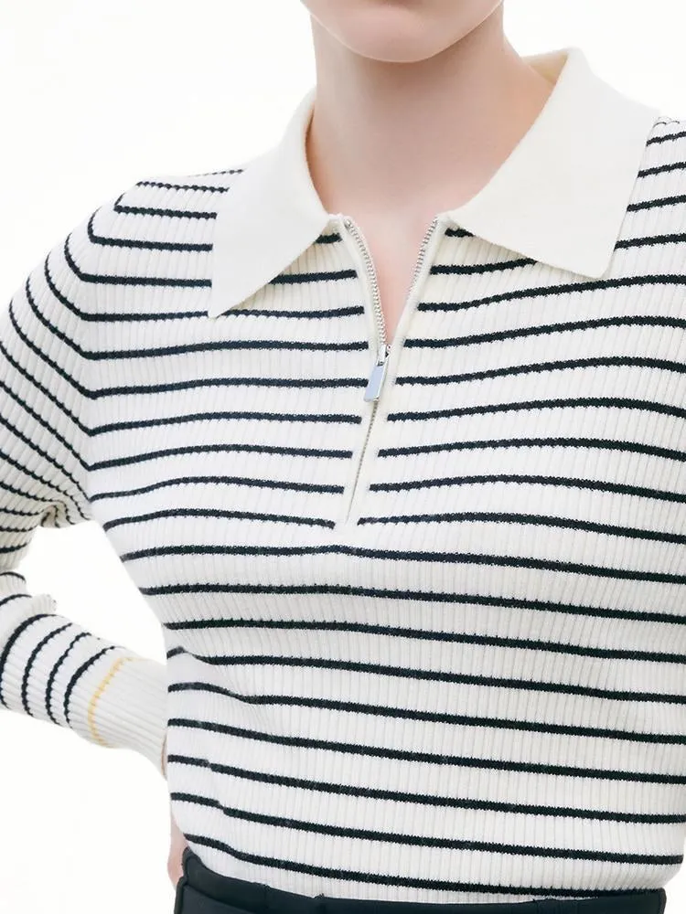 Black And White Stripe Slim Woolen Jumper