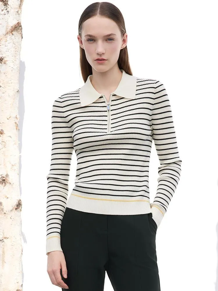 Black And White Stripe Slim Woolen Jumper