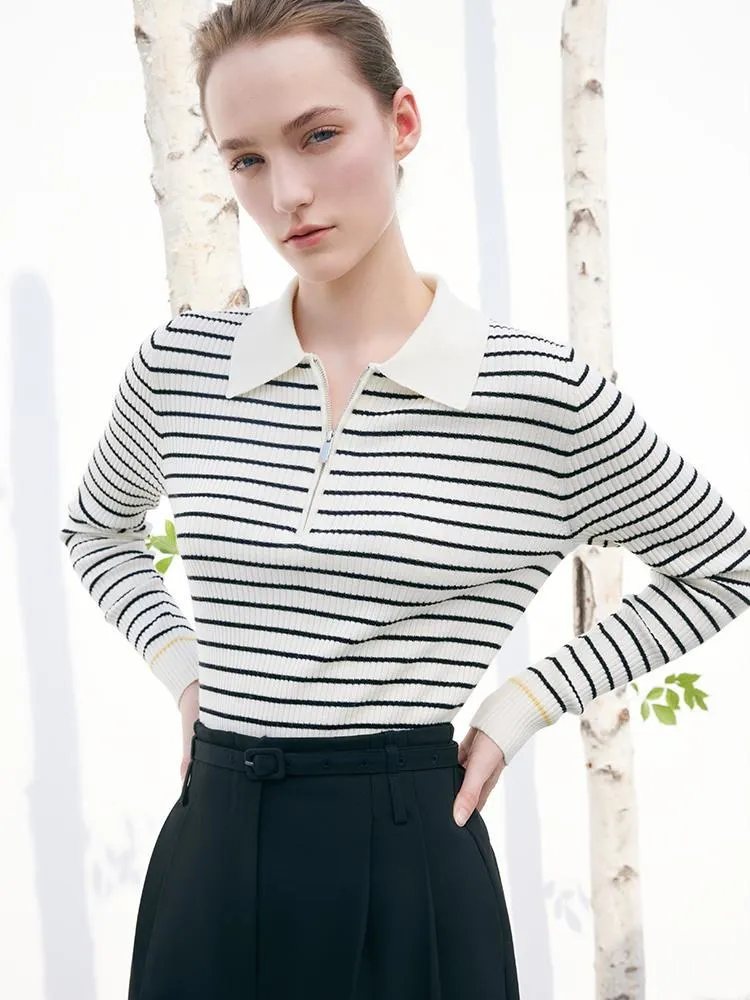 Black And White Stripe Slim Woolen Jumper