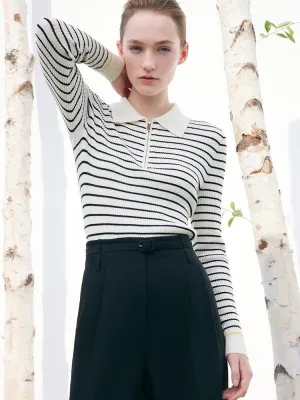 Black And White Stripe Slim Woolen Jumper