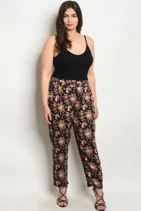 Black Floral Lightweight Plus Size Pants