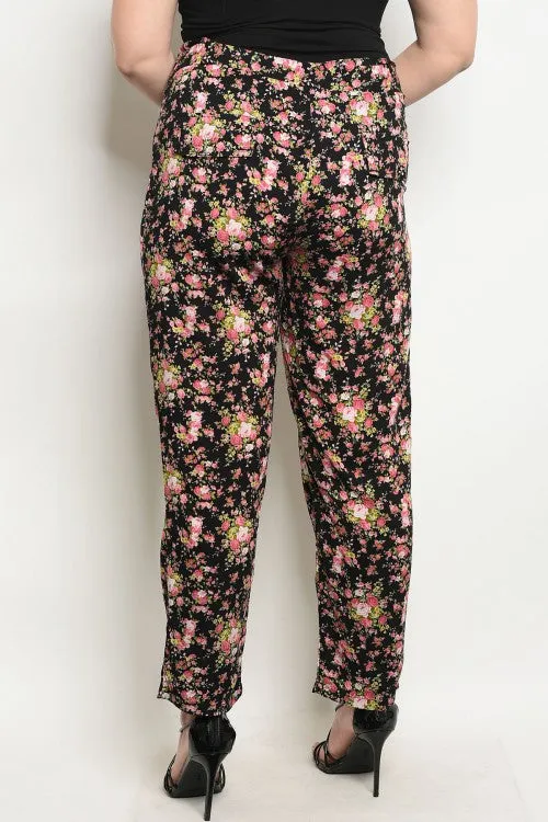 Black Floral Lightweight Plus Size Pants