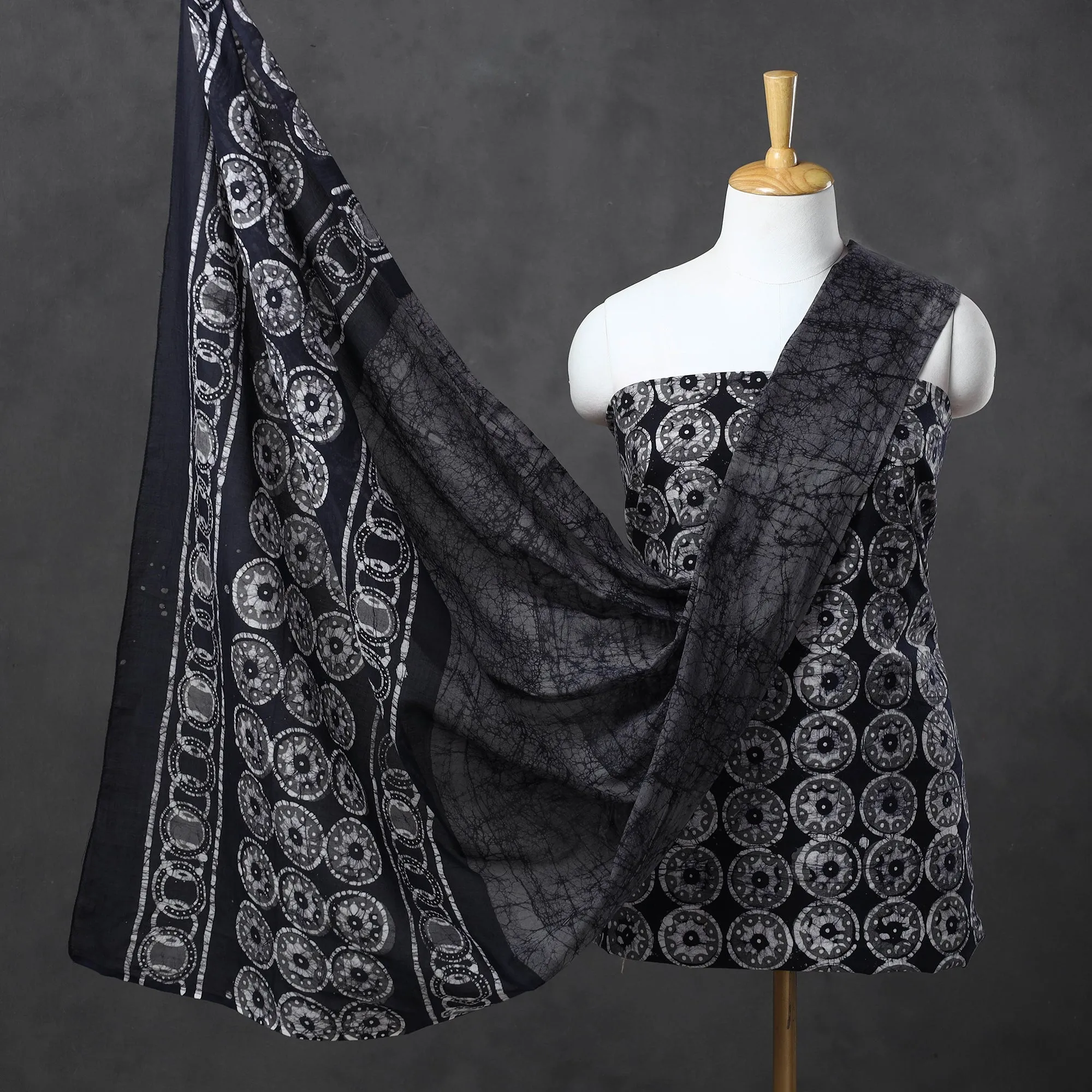 Black - Kutch Print 3pc Cotton Batik Dress Material 37