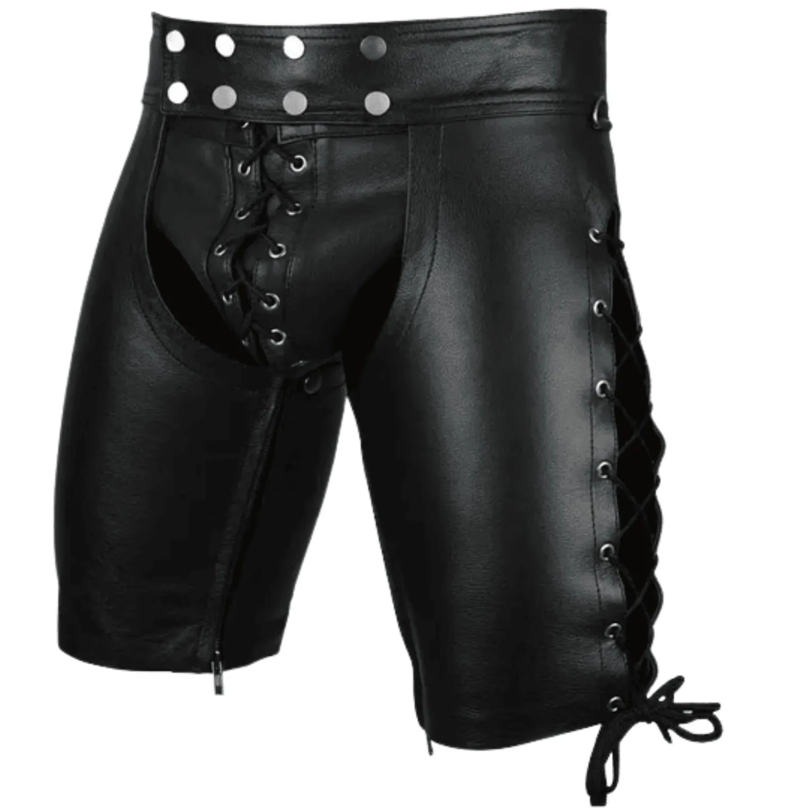 Black Leather Bondage Shorts with Jockstrap