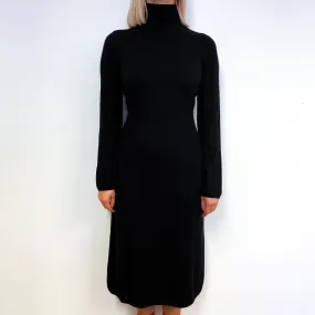 Black Long Cashmere Polo Neck Dress Small