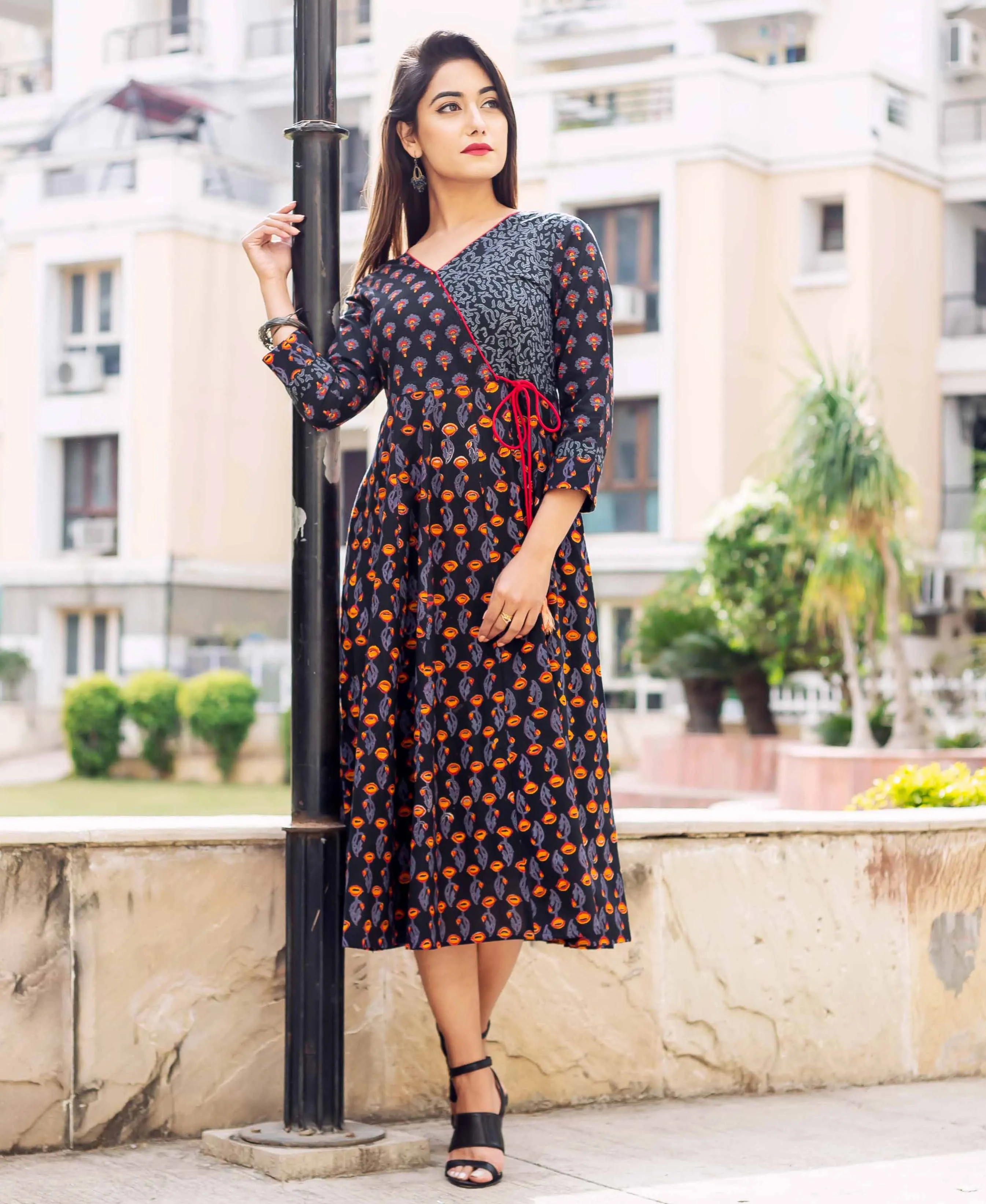 Black Multi Coloured Angrakha Dress