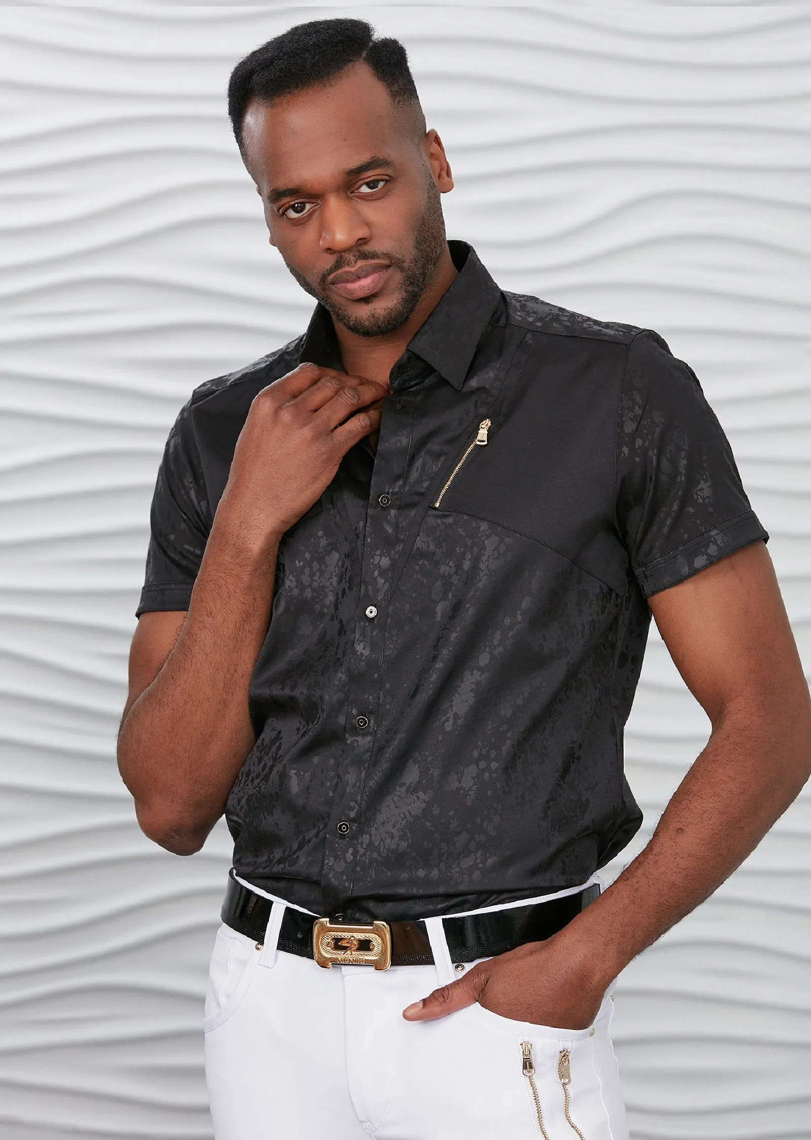 Black Splash Gold Zipper Shirt