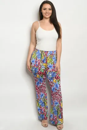 Blue Floral Plus Size Pants