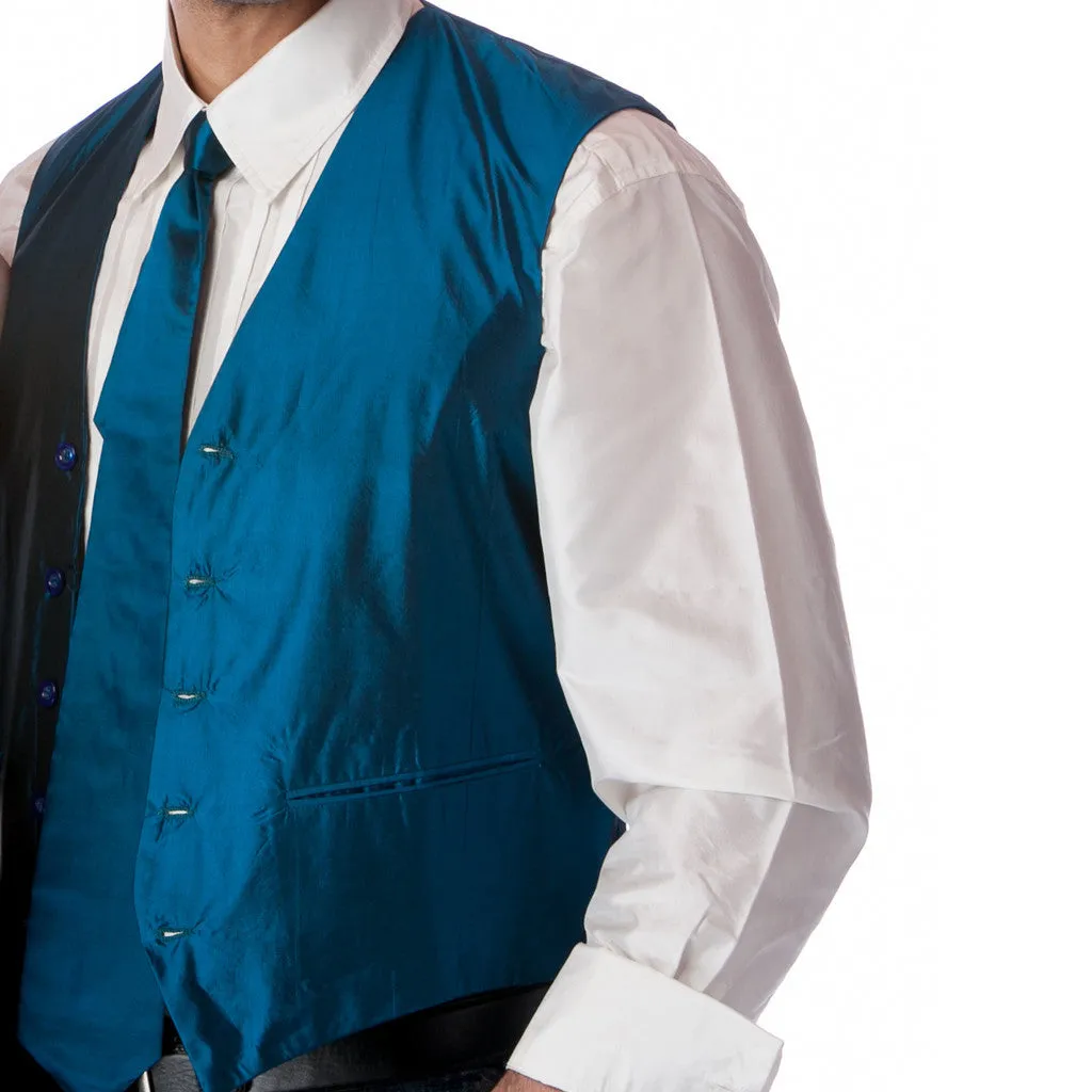 Blue silk groom vest & tie combo